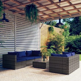 Set Divani da Giardino 6 pz con Cuscini in Polyrattan Grigio