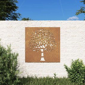 Decorazione muro da giardino 55x55 cm albero in acciaio corten