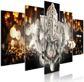 Quadro Buddha's Philosophy (5 Parts) Silver Wide  Colore Nero, Dimensioni e Misure 100x50