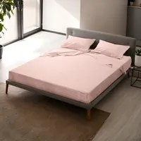 Completo letto matrimoniale righe rosa cipria in raso