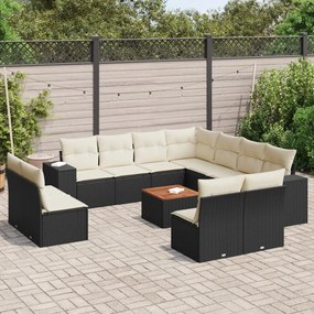 Set Divani da Giardino 12 pz con Cuscini Nero in Polyrattan