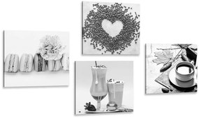 Set di quadri – Bevande con dolce piacere in bianco e nero