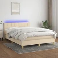 Letto a Molle con Materasso e LED Crema 140x200 cm in Tessuto 3133722