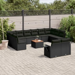 Set divani da giardino 13pz con cuscini nero in polyrattan