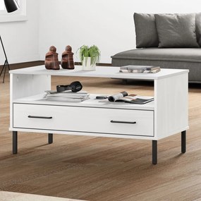 Tavolino Gambe Metallo Bianco 85x50x45 Cm Legno Massello Oslo /