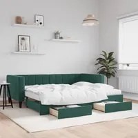 Divano Letto Estraibile Cassetti Verde Scuro 90x200cm Vellutocod mxl 82771