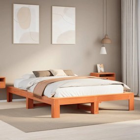 Letto Senza Materasso Marrone Cera 160x200 Cm İn Legno Di Pino /
