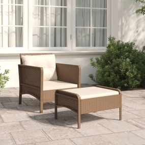 Set divani da giardino 2 pz con cuscini in polyrattan marrone