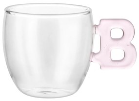 Tazzina caffè lettera B rosa in vetro borosilicato, 150 ml