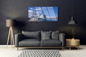 Quadro vetro acrilico Paesaggio della città del mare della barca 100x50 cm