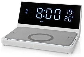 Nedis WCACQ20WT - Orologio a sveglia con display LCD e senza fili caricatore 15W/5V bianco