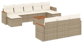 Set divani da giardino 11 pz con cuscini beige in polyrattan