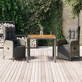 Set Da Pranzo Da Giardino 3 Pz Con Cuscini İn Polyrattan Grigio /