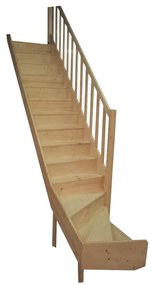 Scala a rampa ¼ di giro Delphis Destra, larghezza 60 cm, struttura in legno naturale, gradini in legno grezzo