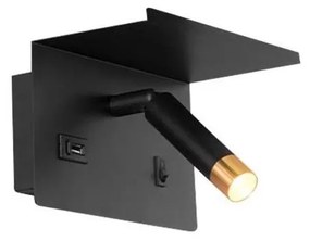 Faretto da parete con mensola e USB caricatore 1xG9/35W/230V nero/oro