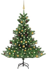 Albero Natale Artificiale Nordmann con LED e Palline Verde, Albero Natale Artificiale Abete Nordmann LED Palline Verde120cm