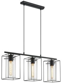 Lampadario Moderno Loncino nero paralume nero 3x E27 Ø15cm EGLO