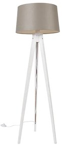 Treppiede moderno bianco con paralume in lino color tortora 45 cm - Tripod Classic