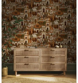Carta da parati Civita arancio, 53 cm x 10.05 m