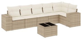 Set Divani da Giardino 7 pz con Cuscini Beige in Polyrattan