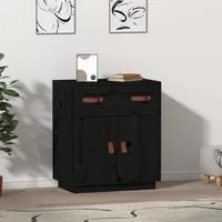 Credenza Nera 65,5x40x75 cm in Legno Massello di Pino cod 11086