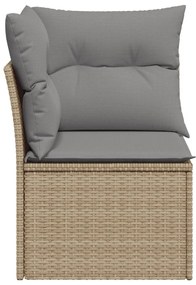 Divano angolare da giardino con cuscini beige in polyrattan