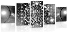 Quadri 5 pezzi – Mandala affascinante in bianco e nero