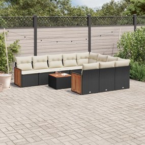 Set Divani da Giardino 11 pz con Cuscini in Polyrattan Nero