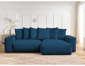 Divano angolare blu allungabile e con contenitore rivestito in velluto a coste Voltaire – Bobochic Paris