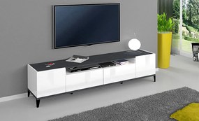 Porta TV SUNRISE 200 cm - Bianco/ardesia, con 2 vani e 2 cassetti