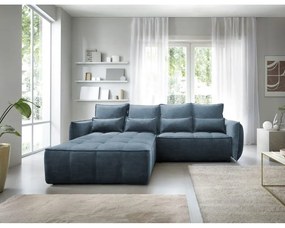 Divano angolare blu allungabile/con contenitore (con penisola a sinistra/con chaise lounge) e rivestimento in velluto Campo – ELTAP