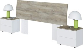 Set Testiera Letto Matrimoniale con 2 Comodini - Bianco Artik e Rovere Alaska