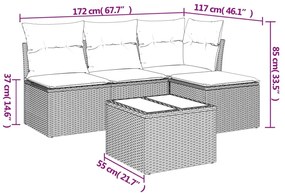 Set divano da giardino 5 pz con cuscini beige in polyrattan