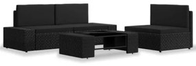 Set Divani da Giardino 4 pz in Polyrattan Nero