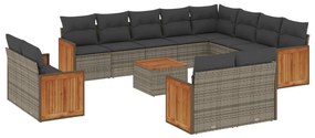 Set divani da giardino 13 pz con cuscini grigio in polyrattan