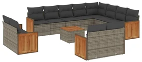 Set divani da giardino 13 pz con cuscini grigio in polyrattan