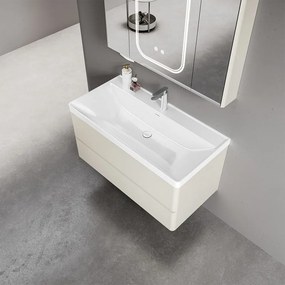 Mobile bagno 100 cm lavabo integrato e specchio contenitore | KAM-SM100 - KAMALU