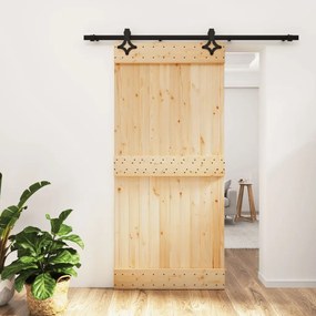 Porta Scorrevole Con Set Hardware 95x210 Cm Legno Massello Pino /
