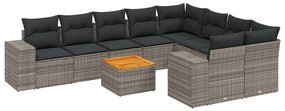 Set Divano da Giardino 10 pz con Cuscini Grigio in Polyrattan