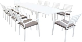 DEXTER - set tavolo in alluminio cm 200/300 x 100 x 74 h con 10 poltrone Dexter