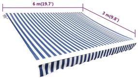 Tenda Parasole in Tela Blu e Bianco 6x3m (Telaio non Incluso)