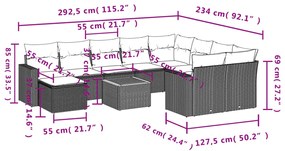 Set Divani da Giardino 11 pz con Cuscini in Polyrattan Nero