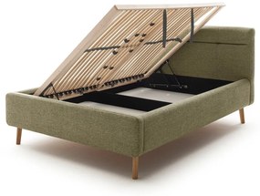 Letto matrimoniale imbottito verde con contenitore con rete inclusa 140x200 cm Lotte – Meise Möbel