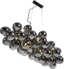 Lampada a sospensione smart nera con vetro fumé 8 luci incl. 8 Wifi G9 - Uvas