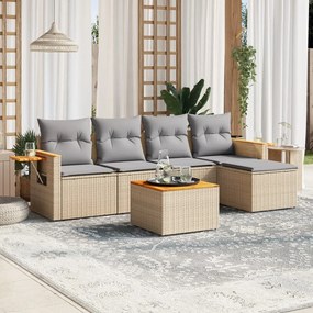 Set divano da giardino 6 pz con cuscini beige in polyrattan