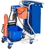 Carrello Pulizie Professionale 4 Secchi 18L/6L con Ruote Blu e Arancione