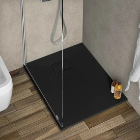 Piatto doccia 70x100 in resina nero effetto pietra riducibile Agorà