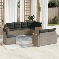 Set Divano da Giardino 8 pz con Cuscini Grigio in Polyrattan 3226165