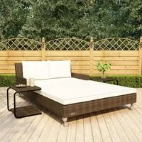 Lettino Prendisole per 2 Persone con Cuscini Polyrattan Marrone 48130