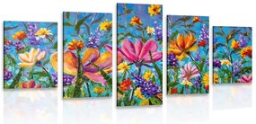 Quadri 5 pezzi – Fiori colorati sul prato